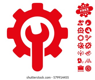 Service Tools icon with bonus options pictograms. Vector illustration style is flat iconic red symbols on white background.