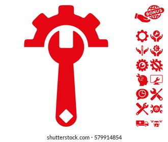 Service Tools icon with bonus options pictograph collection. Vector illustration style is flat iconic red symbols on white background.