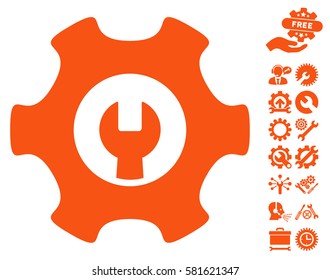 Service Tools icon with bonus options pictograph collection. Vector illustration style is flat iconic orange symbols on white background.