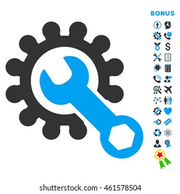 Service Tools icon with bonus pictograms. Vector style is bicolor flat iconic symbol with rounded angles, blue and gray colors, white background.