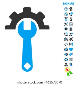 Service Tools icon with bonus pictograms. Vector style is bicolor flat iconic symbol with rounded angles, blue and gray colors, white background.