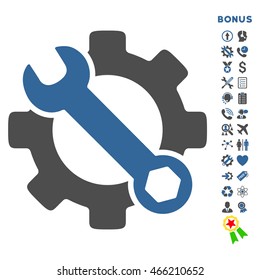 Service Tools icon with bonus pictograms. Vector style is bicolor flat iconic symbol with rounded angles, cobalt and gray colors, white background.