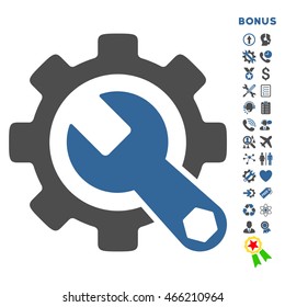 Service Tools icon with bonus pictograms. Vector style is bicolor flat iconic symbol with rounded angles, cobalt and gray colors, white background.