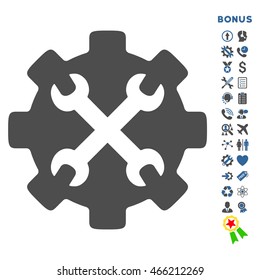 Service Tools icon with bonus pictograms. Vector style is bicolor flat iconic symbol with rounded angles, cobalt and gray colors, white background.