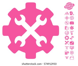 Service Tools icon with bonus quad copter tools symbols. Vector illustration style is flat iconic symbols on white background.