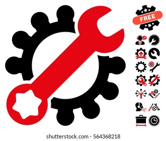 Service Tools icon with bonus tools icon set. Vector illustration style is flat iconic intensive red and black symbols on white background.