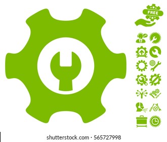 Service Tools icon with bonus settings clip art. Vector illustration style is flat iconic eco green symbols on white background.