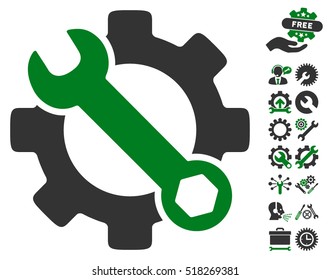 Service Tools icon with bonus setup tools graphic icons. Vector illustration style is flat iconic green and gray symbols on white background.