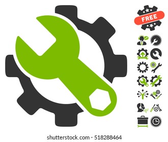 Service Tools icon with bonus setup tools pictograms. Vector illustration style is flat iconic eco green and gray symbols on white background.