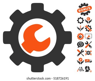 Service Tools icon with bonus setup tools pictures. Vector illustration style is flat iconic orange and gray symbols on white background.