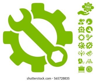 Service Tools icon with bonus setup tools icon set. Vector illustration style is flat iconic eco green symbols on white background.