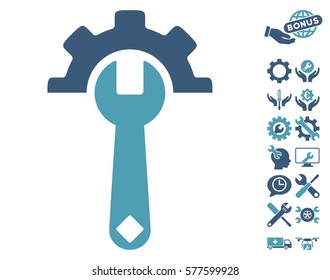 Service Tools icon with bonus setup tools images. Vector illustration style is flat iconic cyan and blue symbols on white background.