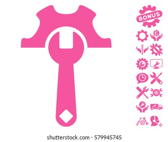 Service Tools icon with bonus setup tools images. Vector illustration style is flat iconic pink symbols on white background.