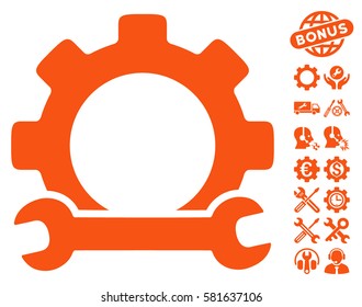 Service Tools icon with bonus setup tools symbols. Vector illustration style is flat iconic orange symbols on white background.