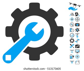 Service Tools icon with bonus uav service pictograph collection. Vector illustration style is flat iconic blue and gray symbols on white background.