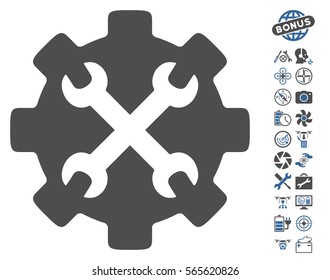 Service Tools icon with bonus uav tools icon set. Vector illustration style is flat iconic cobalt and gray symbols on white background.