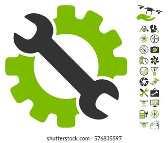 Service Tools icon with bonus uav service pictures. Vector illustration style is flat iconic eco green and gray symbols on white background.