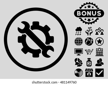 Service Tools icon with bonus. Vector illustration style is flat iconic symbols, black color, light gray background.