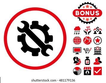 Service Tools icon with bonus. Vector illustration style is flat iconic bicolor symbols, intensive red and black colors, white background.