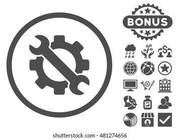 Service Tools icon with bonus. Vector illustration style is flat iconic symbols, gray color, white background.