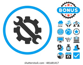 Service Tools icon with bonus. Vector illustration style is flat iconic bicolor symbols, blue and gray colors, white background.