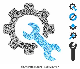 Service tools icon composition of joggly items in different sizes and shades, based on service tools icon. Vector humpy pieces are united into composition.