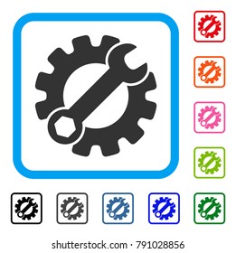 Service Tools icon. Flat grey iconic symbol in a light blue rounded rectangular frame. Black, gray, green, blue, red, orange color additional versions of Service Tools vector.
