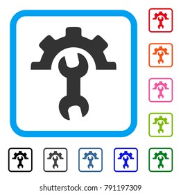 Service Tools icon. Flat grey iconic symbol inside a light blue rounded squared frame. Black, gray, green, blue, red, orange color additional versions of Service Tools vector.