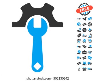 Service Tools icon with free bonus icon set. Vector illustration style is flat iconic symbols, blue and gray colors, white background.