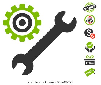 Service Tools icon with free bonus graphic icons. Vector illustration style is flat iconic symbols, eco green and gray colors, white background.