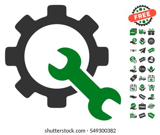Service Tools icon with free bonus pictograms. Vector illustration style is flat iconic symbols, green and gray colors, white background.