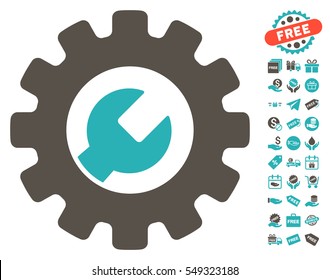 Service Tools icon with free bonus graphic icons. Vector illustration style is flat iconic symbols, grey and cyan colors, white background.