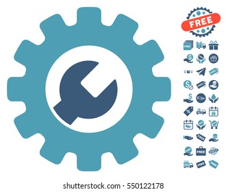 Service Tools icon with free bonus graphic icons. Vector illustration style is flat iconic symbols, cyan and blue colors, white background.