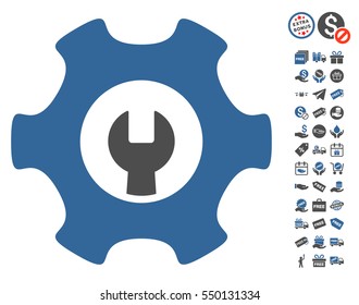 Service Tools icon with free bonus symbols. Vector illustration style is flat iconic symbols, cobalt and gray colors, white background.