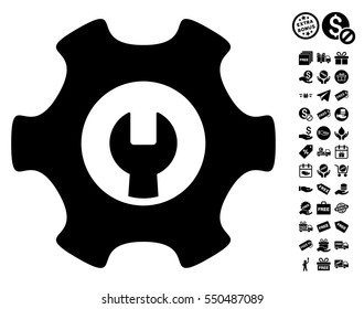 Service Tools icon with free bonus clip art. Vector illustration style is flat iconic symbols, black color, white background.