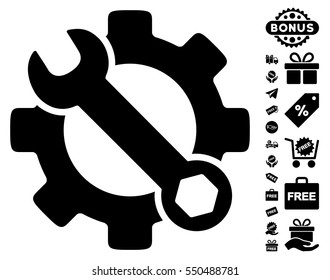 Service Tools icon with free bonus pictures. Vector illustration style is flat iconic symbols, black color, white background.