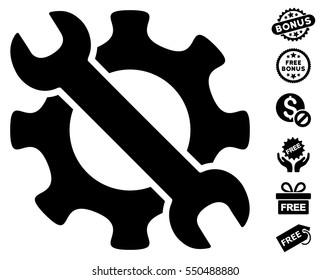 Service Tools icon with free bonus images. Vector illustration style is flat iconic symbols, black color, white background.