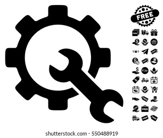 Service Tools icon with free bonus images. Vector illustration style is flat iconic symbols, black color, white background.