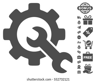 Service Tools icon with free bonus symbols. Vector illustration style is flat iconic symbols, gray color, white background.