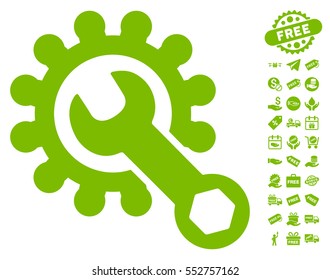 Service Tools icon with free bonus symbols. Vector illustration style is flat iconic symbols, eco green color, white background.