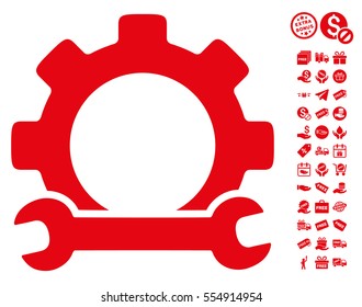 Service Tools icon with free bonus design elements. Vector illustration style is flat iconic symbols, red color, white background.