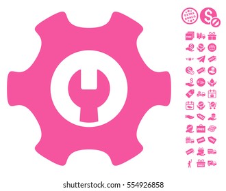 Service Tools icon with free bonus pictograph collection. Vector illustration style is flat iconic symbols, pink color, white background.