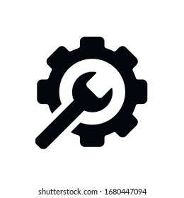 Service tools icon. Gear and wrench on white background. Vector illustration.