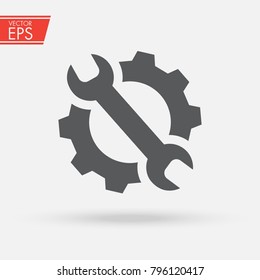 Service Tools icon. Gear and Wrench pictograph. Options and settings icon. Engineer repair of equipment mechanical sign. Maintenance symbol - spanner and cogwheel. Car repair vector.