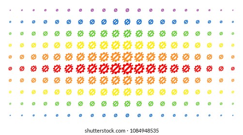 Service tools icon rainbow colored halftone pattern. Vector service tools pictograms are organized into halftone array with vertical rainbow colors gradient. Constructed for backgrounds, covers,
