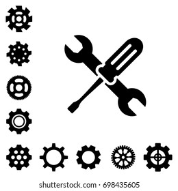 Service tools icons isolated on white background. Options vector illustration. Settings symbol with cogs and screwdriver