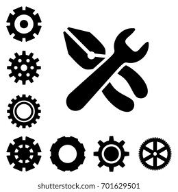 Service tools icons isolated on white background. Options vector illustration. Settings symbol with cogs and spanner