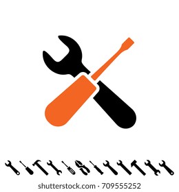 Service tools icons isolated on white background. Options vector illustration. Settings symbol with screwdriver