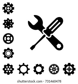 Service tools icons isolated on white background. Options vector illustration. Settings symbol with cogs and screwdriver