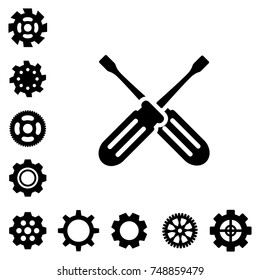Service tools icons isolated on white background. Options vector illustration. Settings symbol with cogs and screwdriver